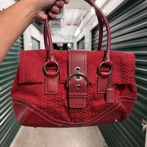 Vintage Coach buckle large shoulder bag satchel red canvas y2k